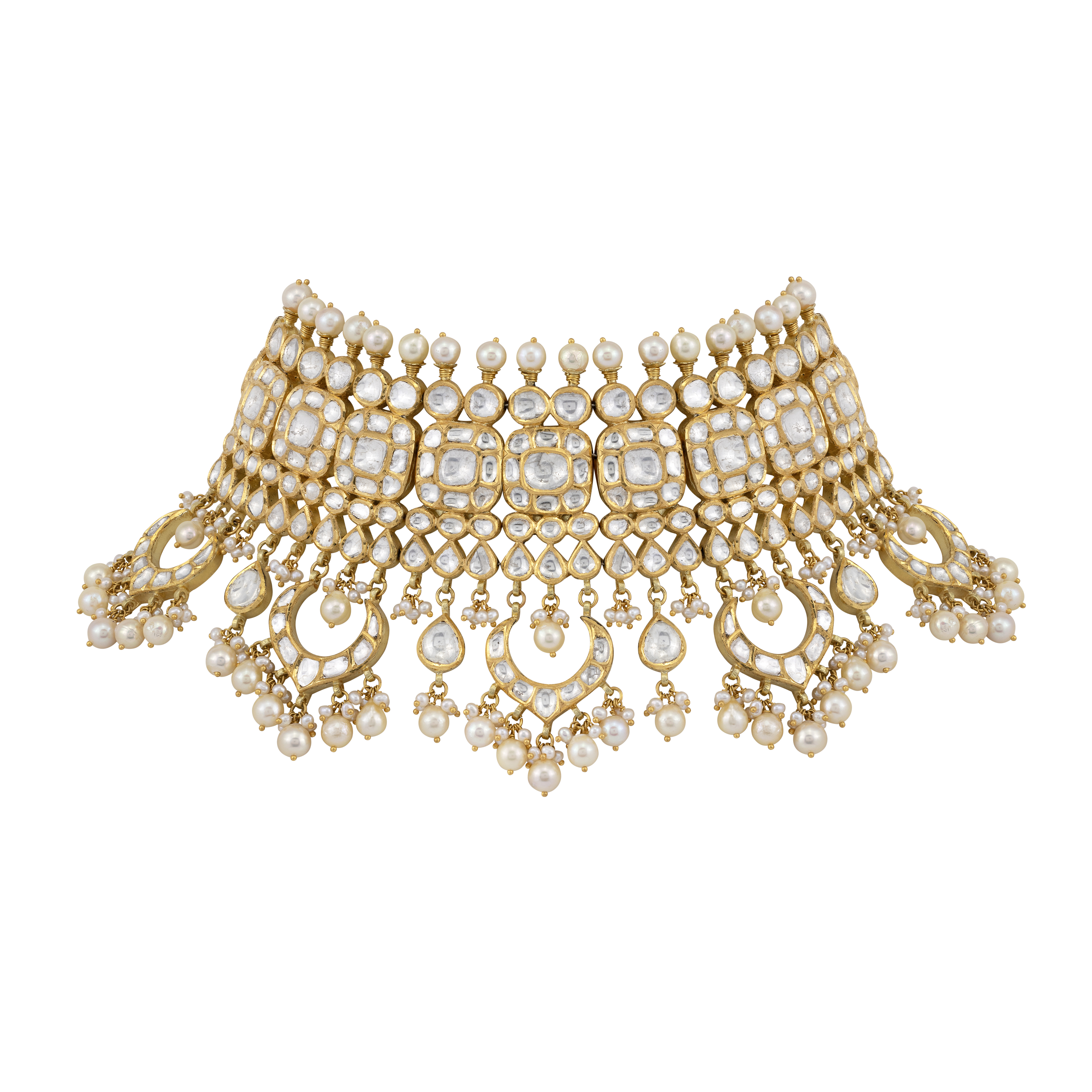 Regal Polki and Pearl Choker Necklace